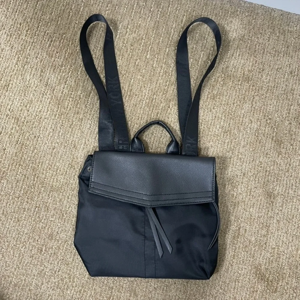 Botkier New York‎ Backpack Women Travel Small Black Nylon Leather Trim Logo